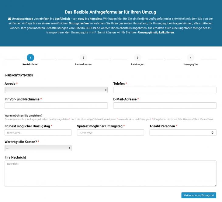 Umzugsformular erste Version auf umzug-berlin.de